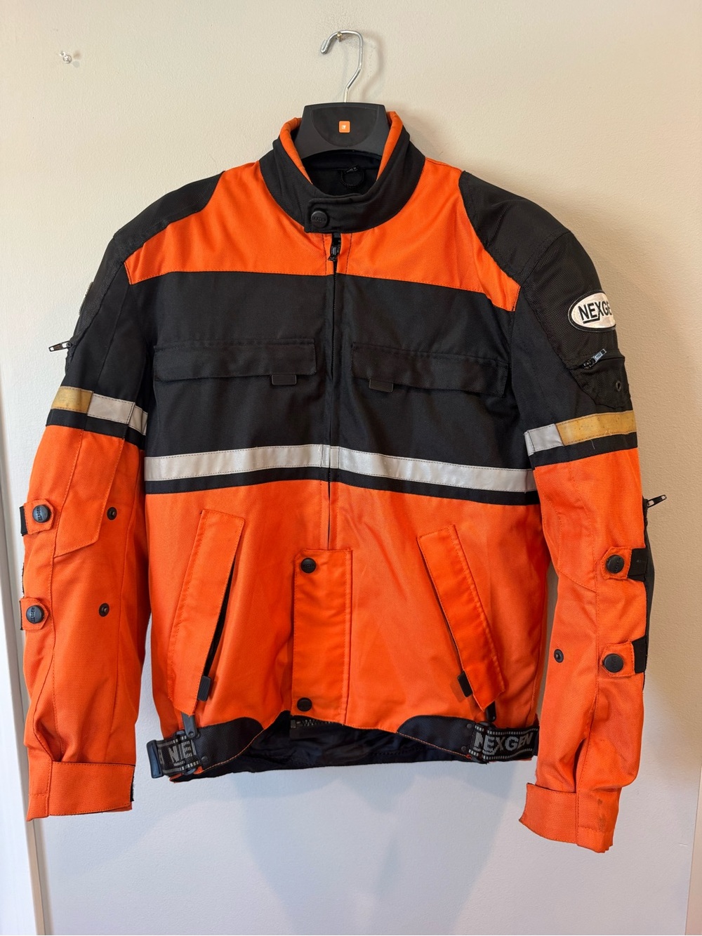 NexGen Textile Orange Black Padded Motocycle Jacket Men's Size S Zip Out Liner